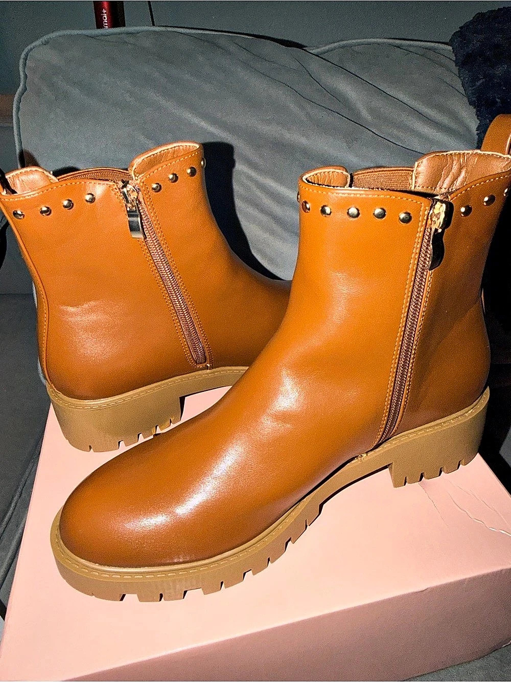 BERNESS Studded Leather Ankle Boots in Brown US 8 NWT
